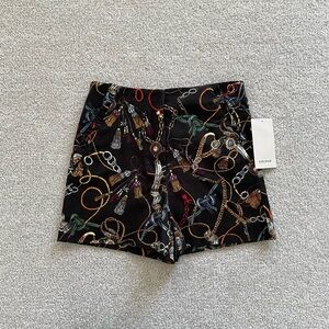 ZARA Chain Print Ruffle Pocket High Waist Tailored Shorts Size XS